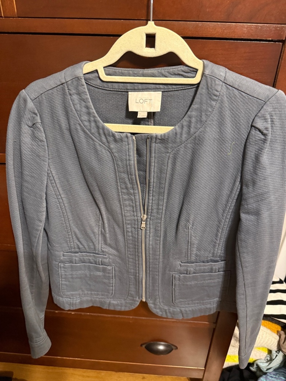 LOFT Women's Light Gray Zip-Front Blazer